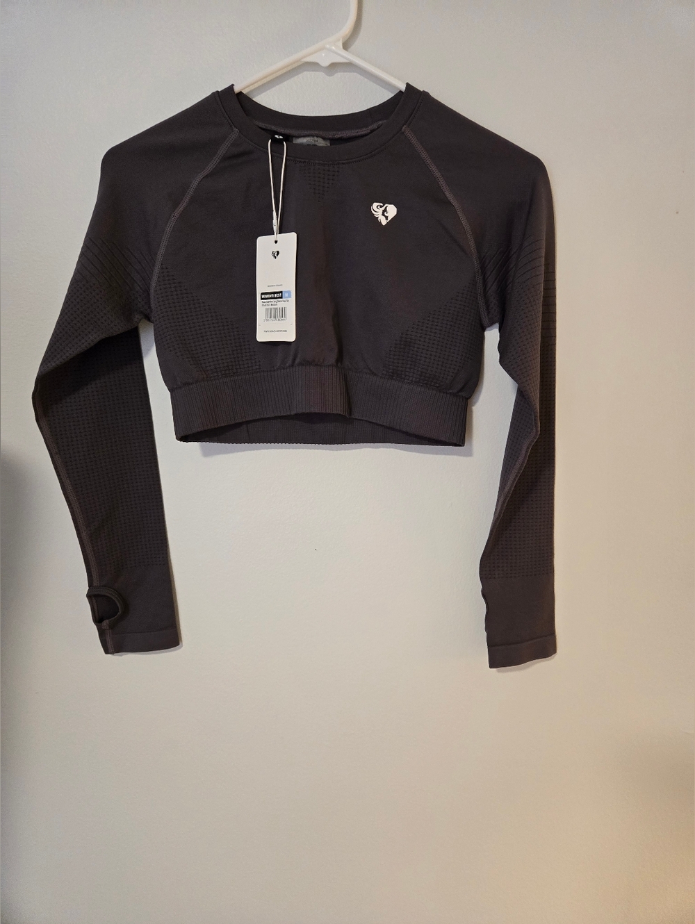 Womens Best Seamless Cropped Long Sleeve Top - Charcoal M . NWT